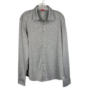 Stone Rose Mens Hi Tech Gray Herringbone Button Up Shirt Long Sleeves size M